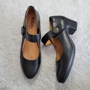 Pikolinos Adra Leather Mary Jane Shoes Heels Women's 38 / US 7.5-8 Black